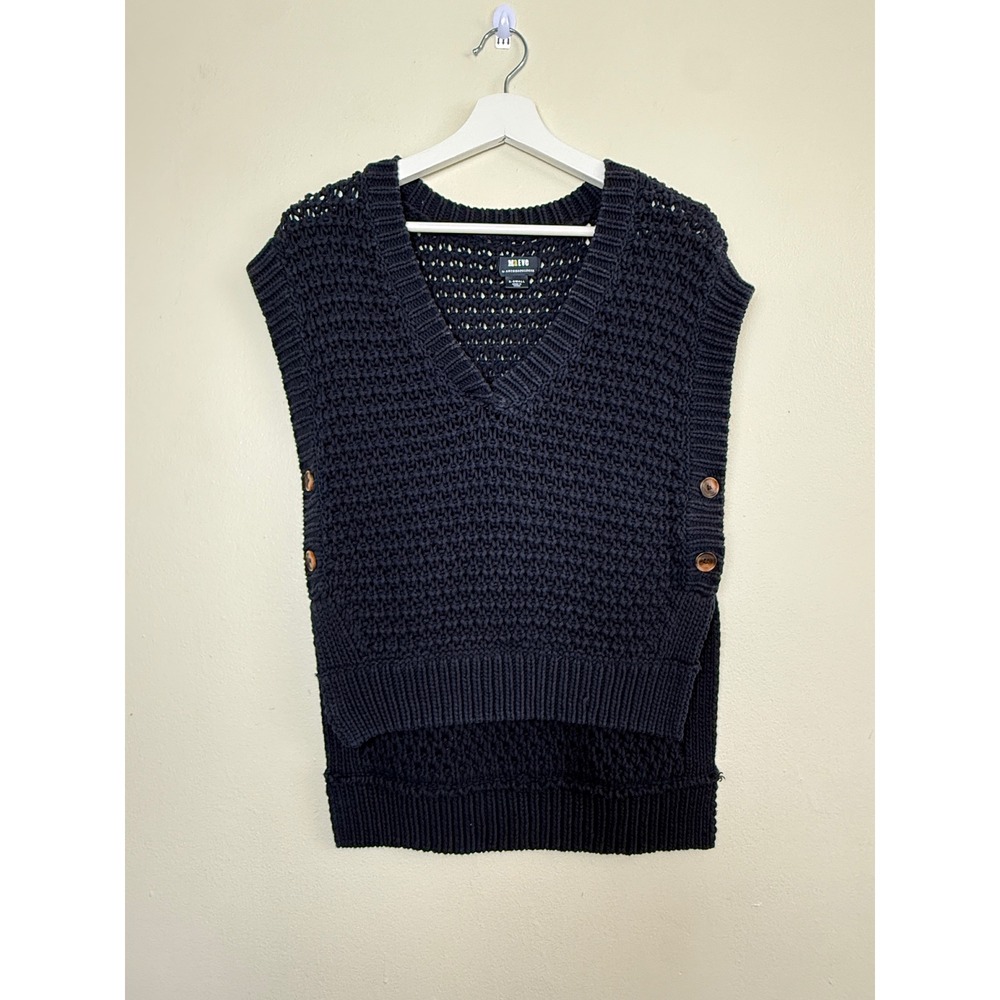 Maeve Anthropologie Blue Chunky Knit Side Button Sweater Vest Size XS Preppy